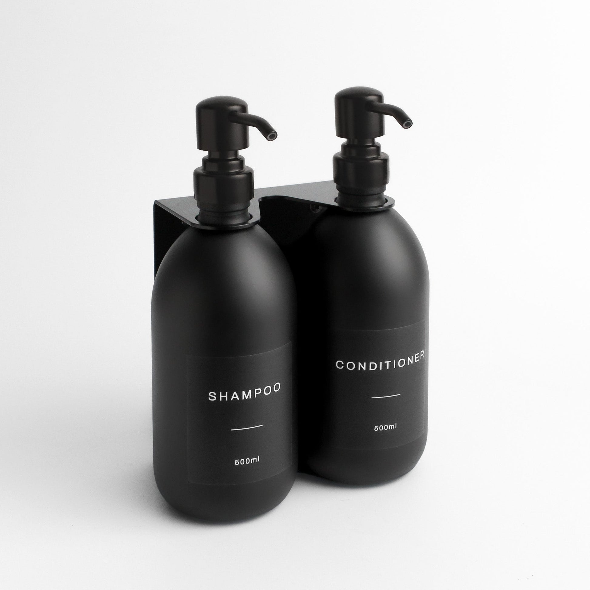 Namie Matte Black Wall Mounted Dispenser Bracket Set with Matte Black Bottles
