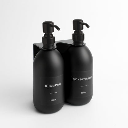 Namie Matte Black Wall Mounted Dispenser Bracket Set with Matte Black Bottles