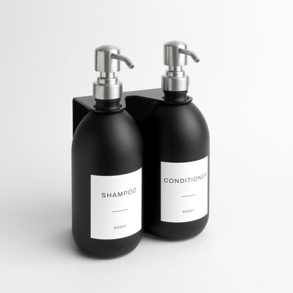 Namie Matte Black Wall Mounted Dispenser Bracket Set with Matte Black Bottles