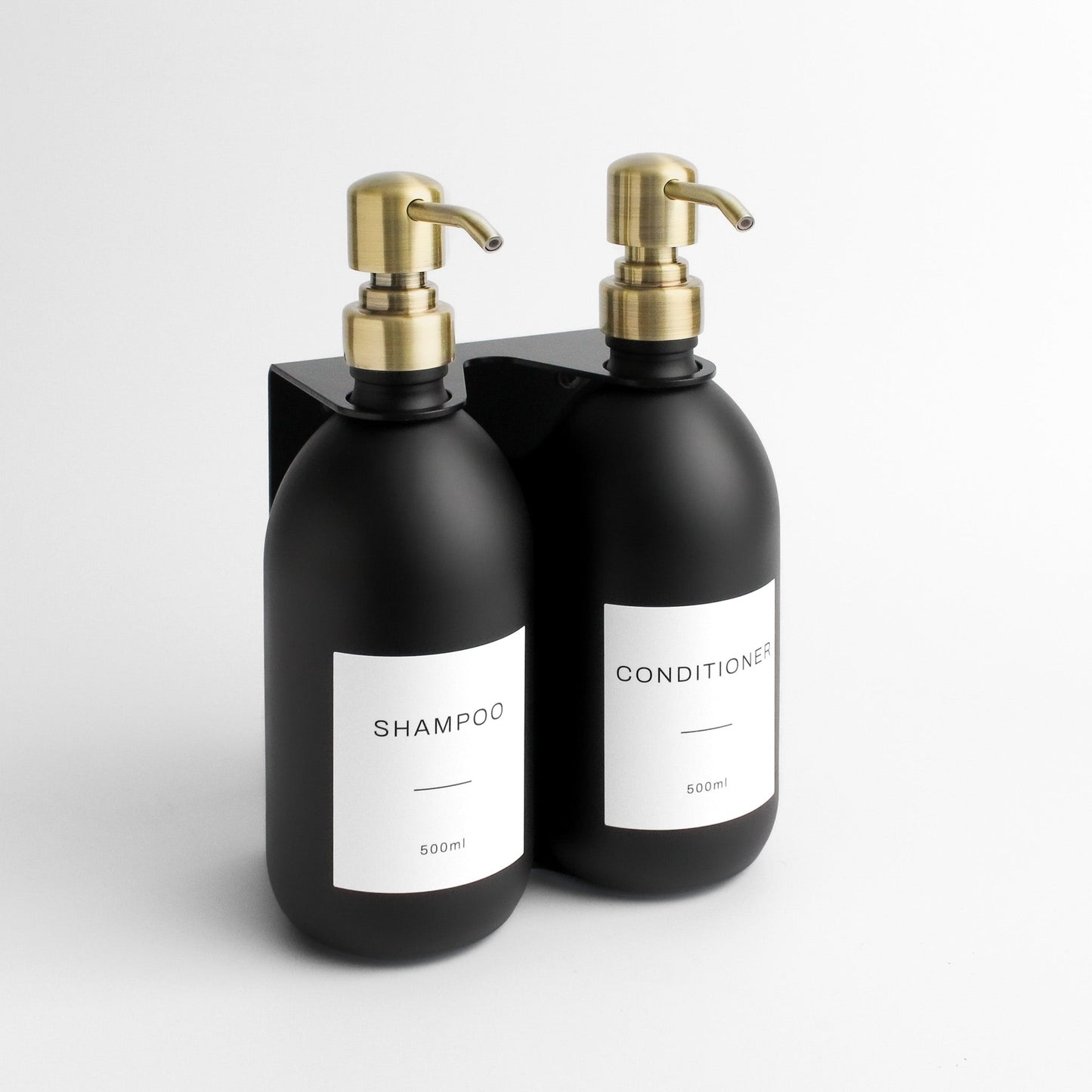 Namie Matte Black Wall Mounted Dispenser Bracket Set with Matte Black Bottles