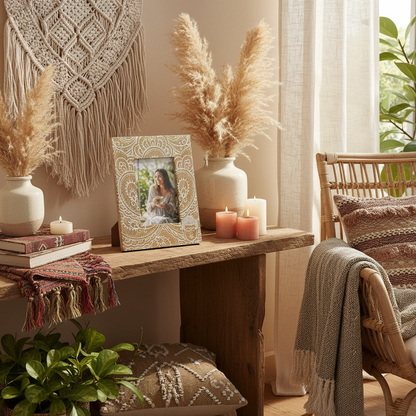 Large White Buddha Mango Wood Photo Frame 13x18cm