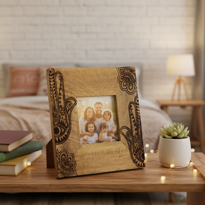 Small Black Hamsa Mango Wood Photo Frame 10x10cm