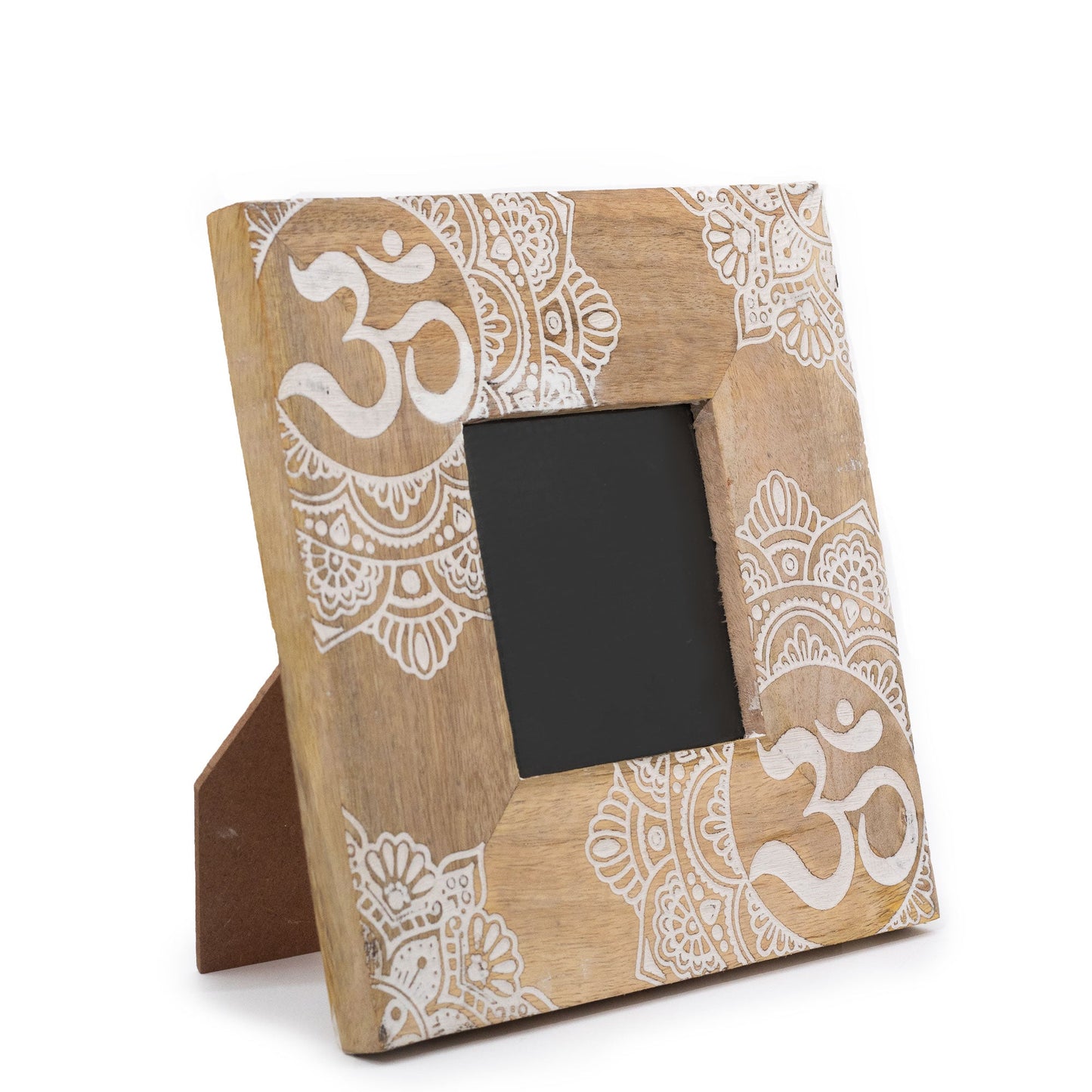 Small White Ohm Mandala Mango Wood Photo Frame 10x10cm