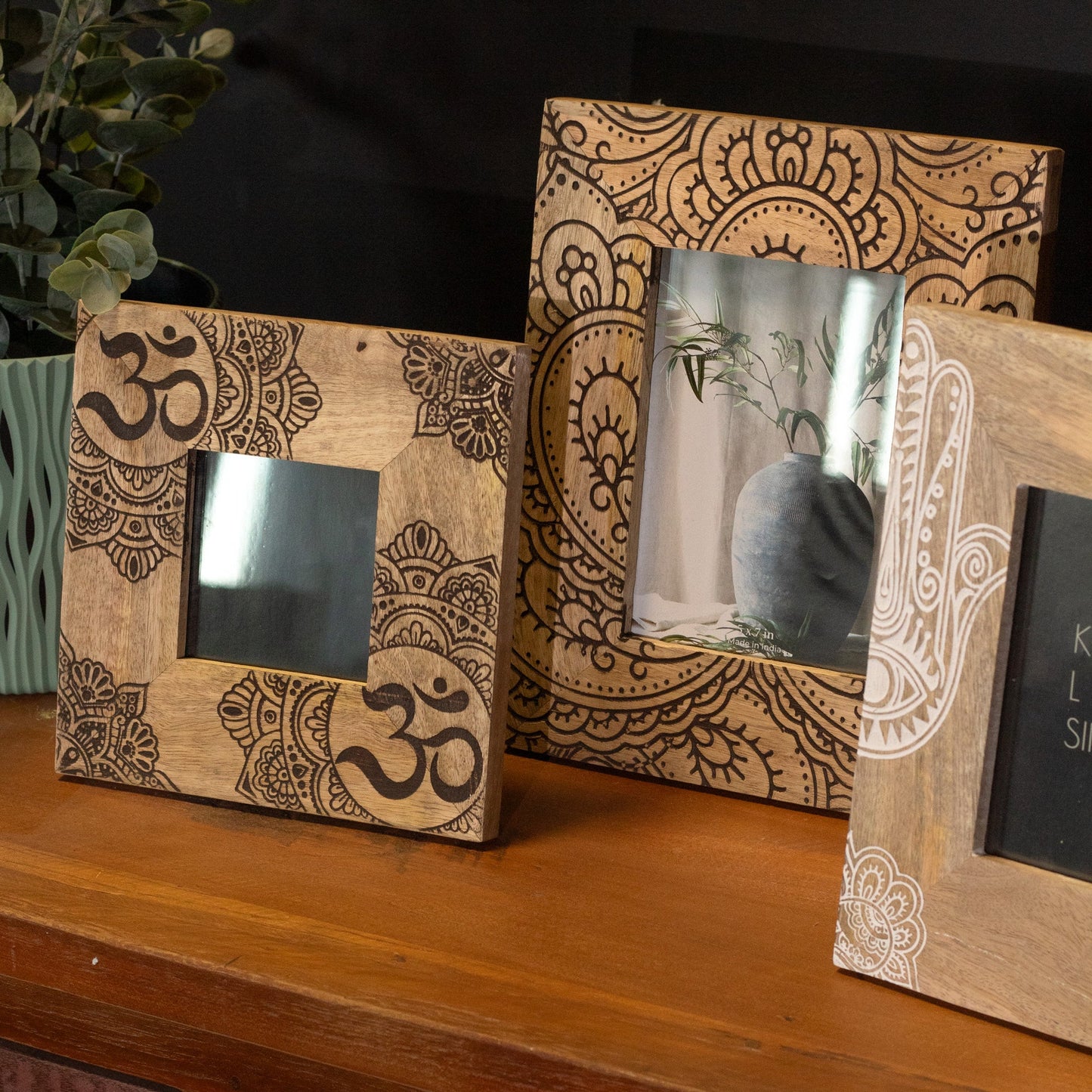 Large Black Ohm Mandala Mango Wood Photo Frame 13x18cm