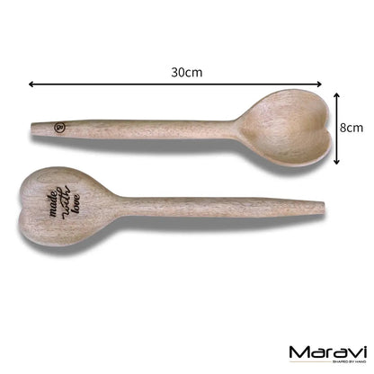 Marula Mango Wood Heart Spoons, Set of 2