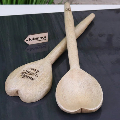 Marula Mango Wood Heart Spoons, Set of 2