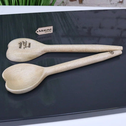 Marula Mango Wood Heart Spoons, Set of 2