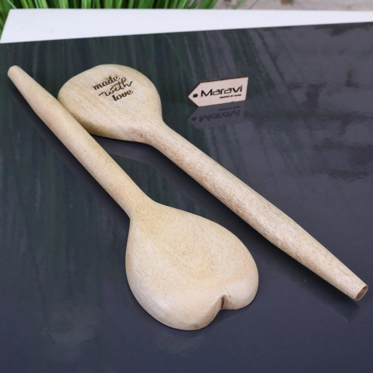 Marula Mango Wood Heart Spoons, Set of 2
