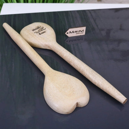 Marula Mango Wood Heart Spoons, Set of 2