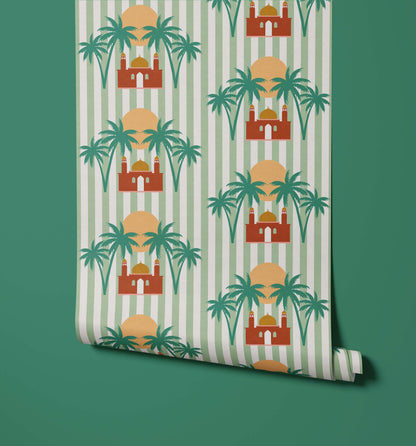 Bobbi Beck Mirage Palm Palace Stripe Wallpaper