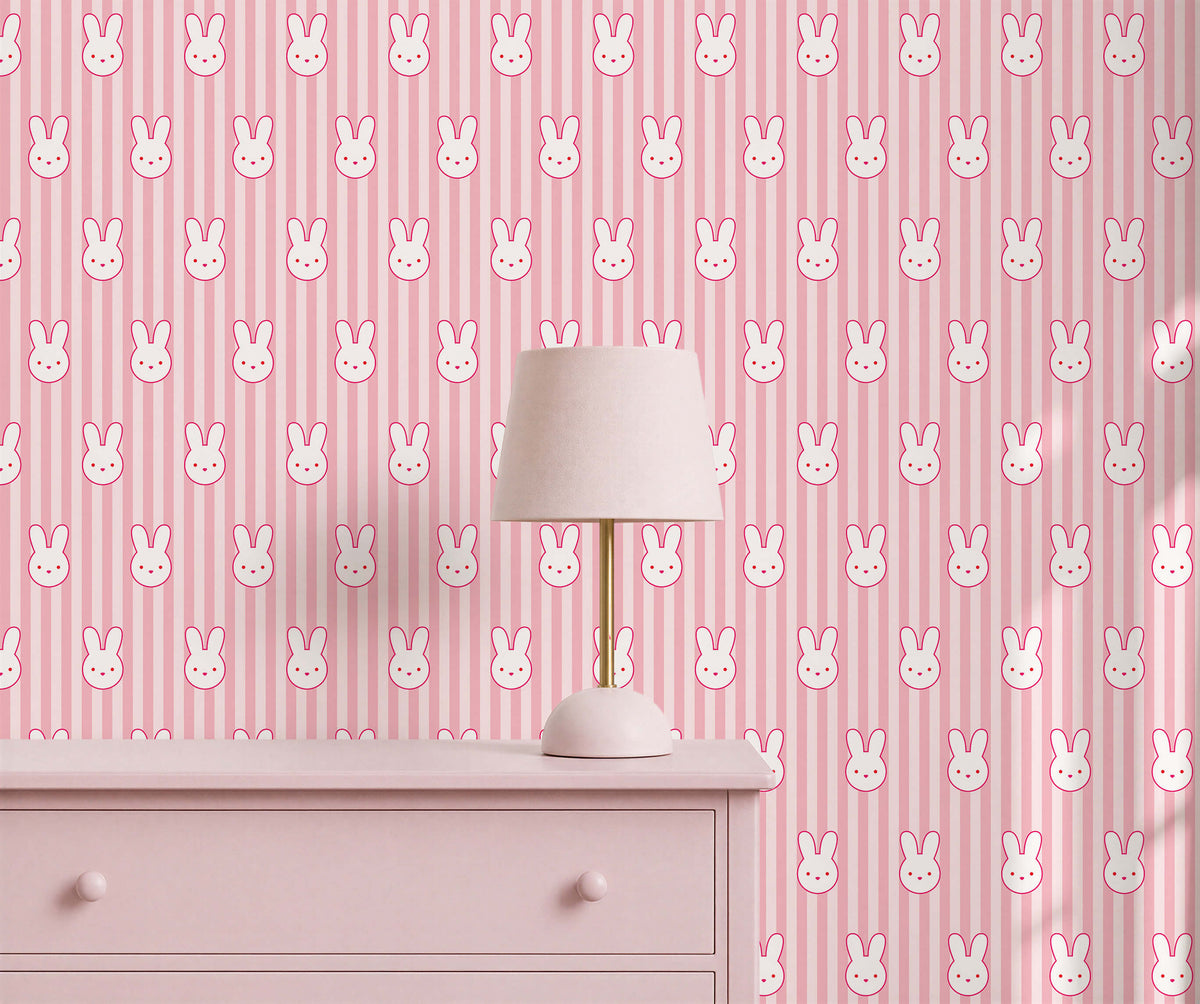 Bobbi Beck Mochi Bunny Stripe Wallpaper