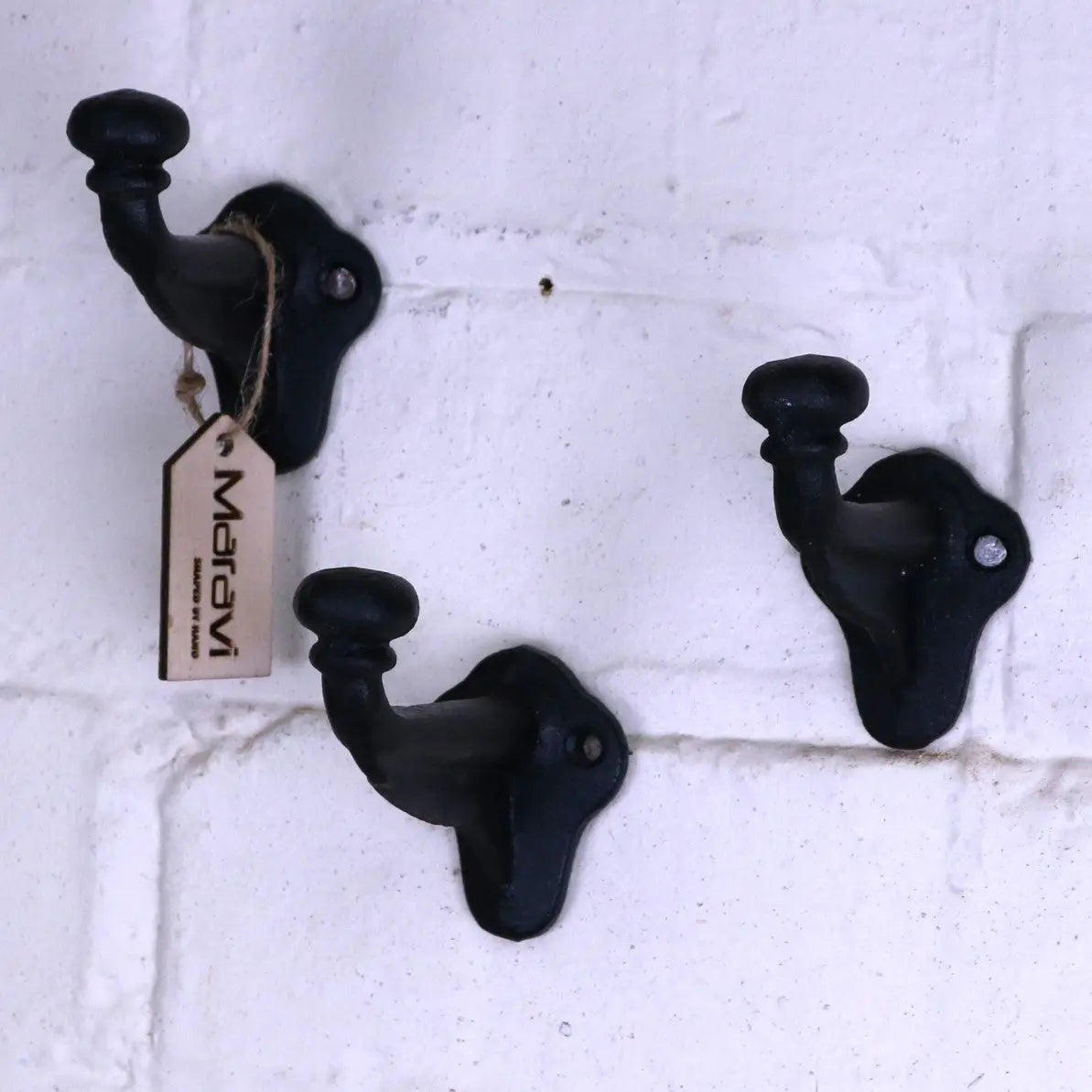 Molari Black Metal Single Coat Hooks, Set of 3