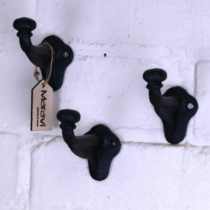 Molari Black Metal Single Coat Hooks, Set of 3