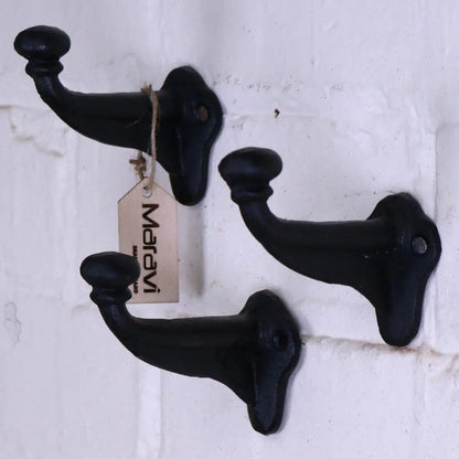 Molari Black Metal Single Coat Hooks, Set of 3