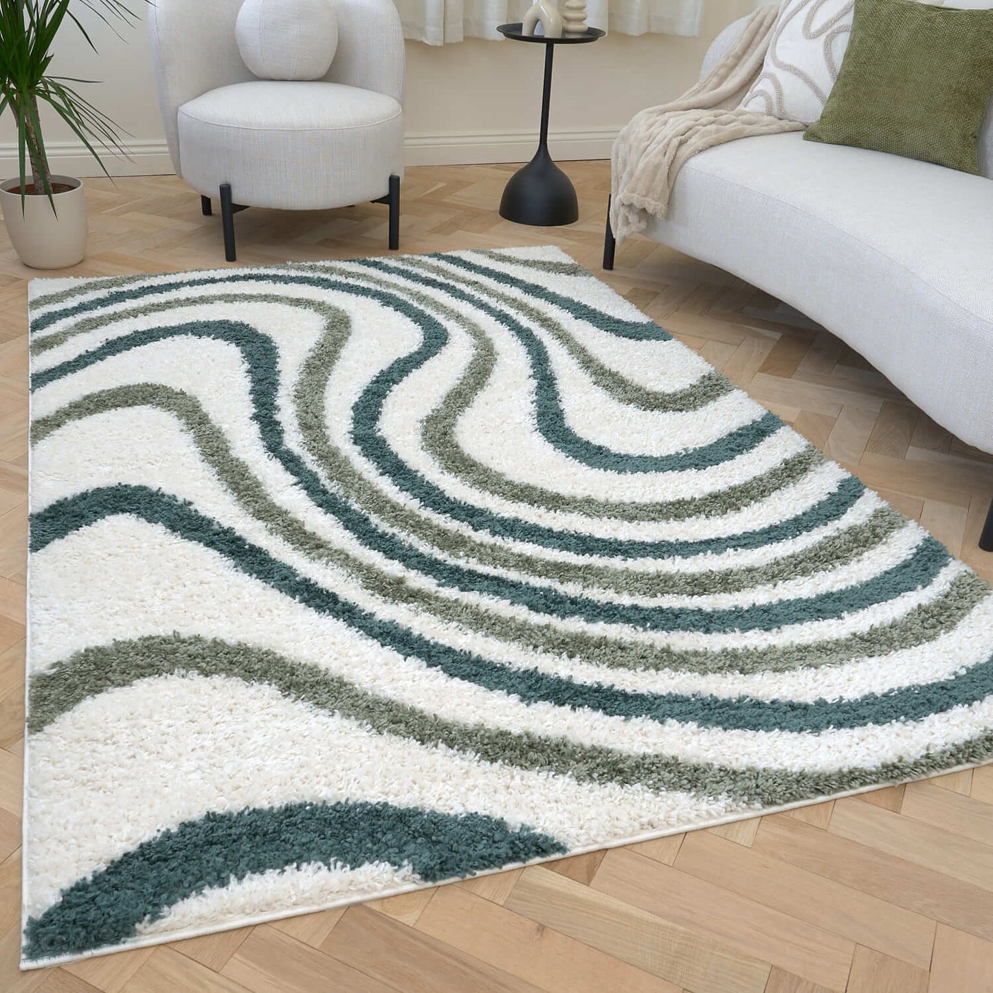 Moodi Shaggy Green Rippletide Rug
