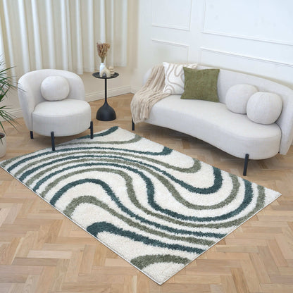 Moodi Shaggy Green Rippletide Rug
