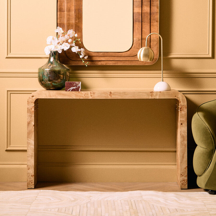 Mota Natural Burl Wood Curved Console Table, 135.5 cm