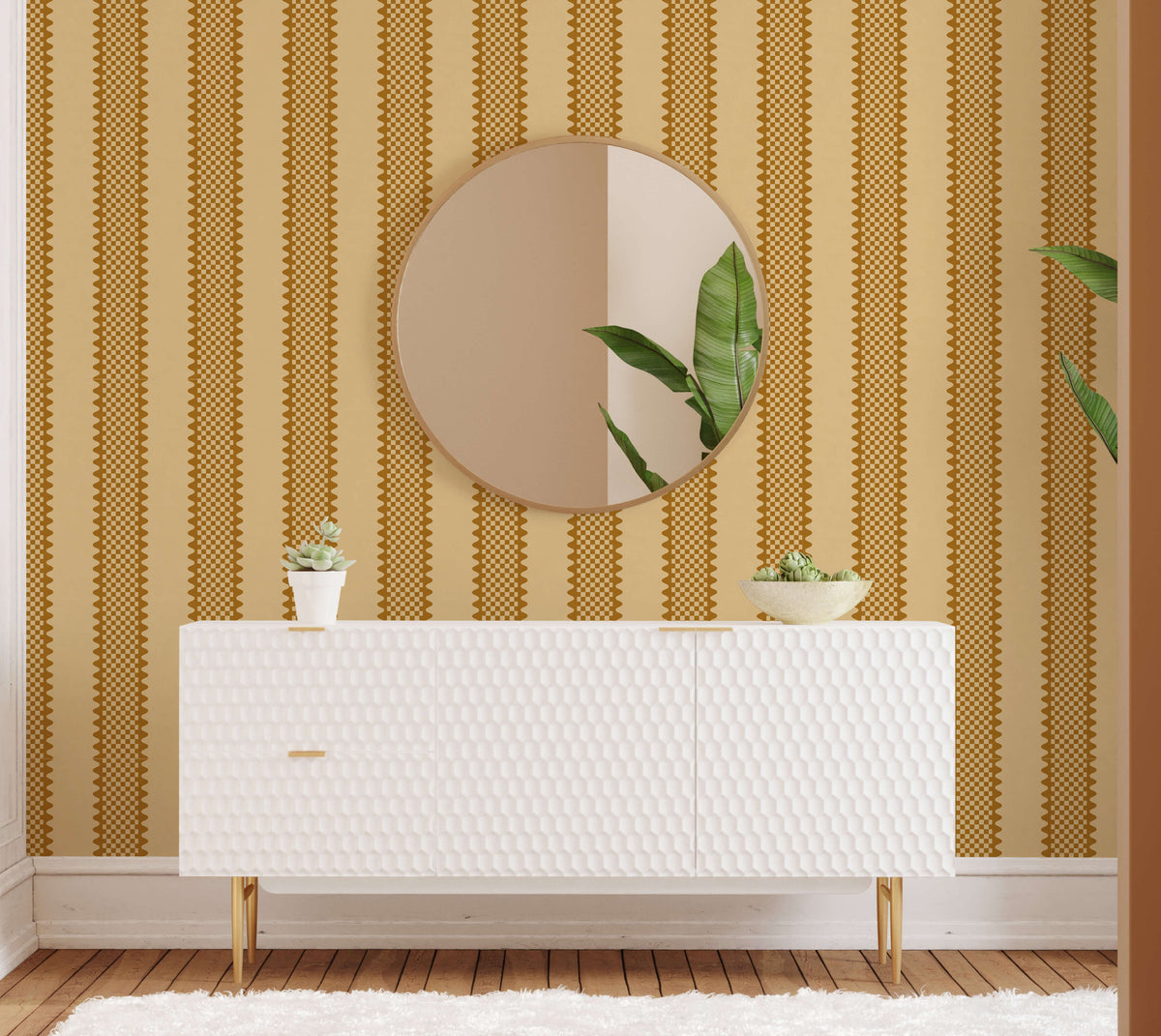 Bobbi Beck Nahla Scalloped Check Stripe Wallpaper