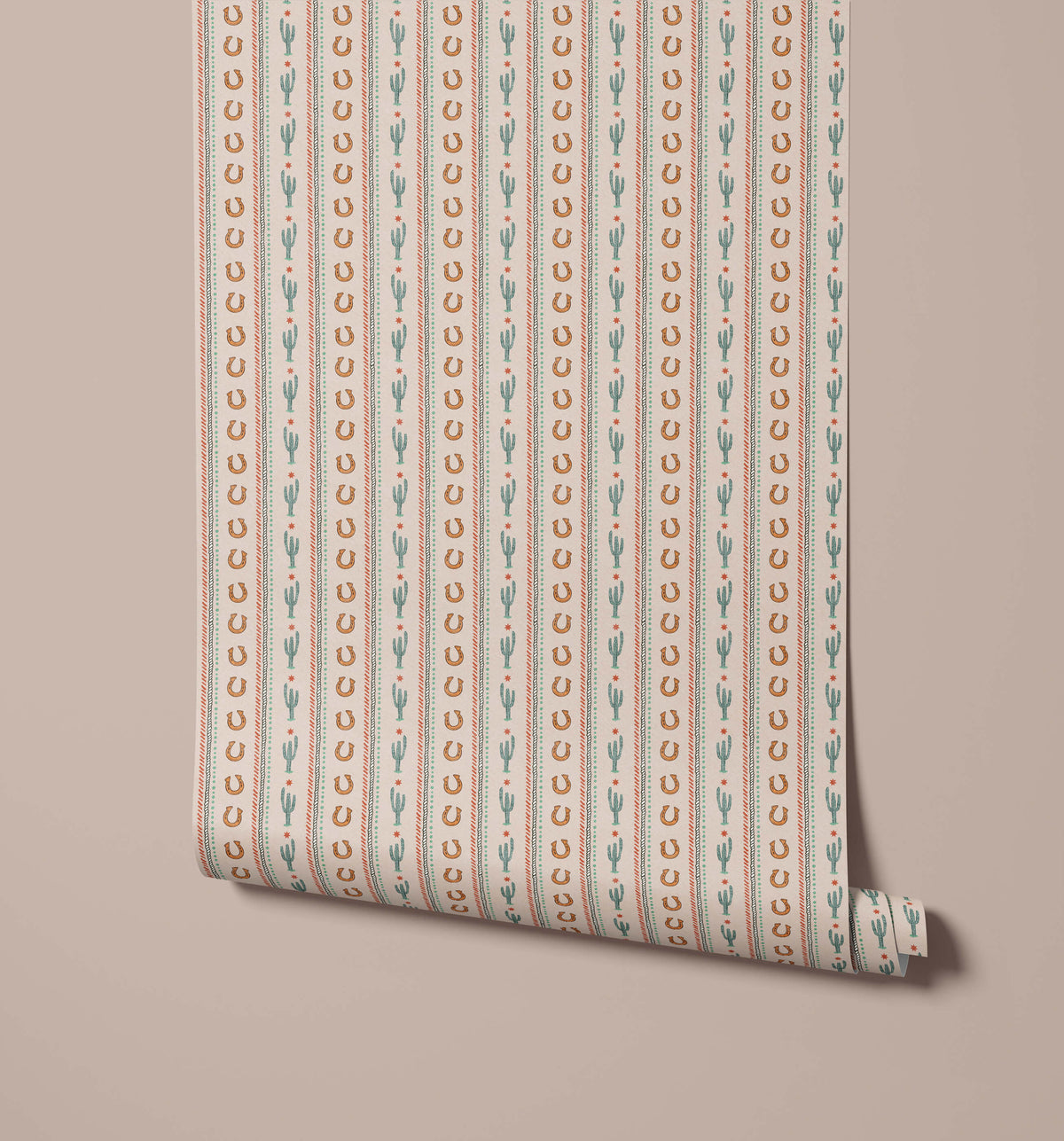 Bobbi Beck Nashville Cactus and Horseshoe Stripe Wallpaper