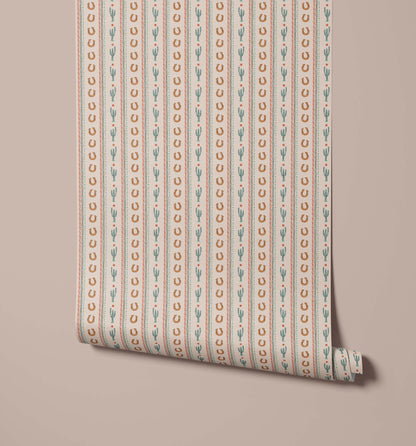 Bobbi Beck Nashville Cactus and Horseshoe Stripe Wallpaper