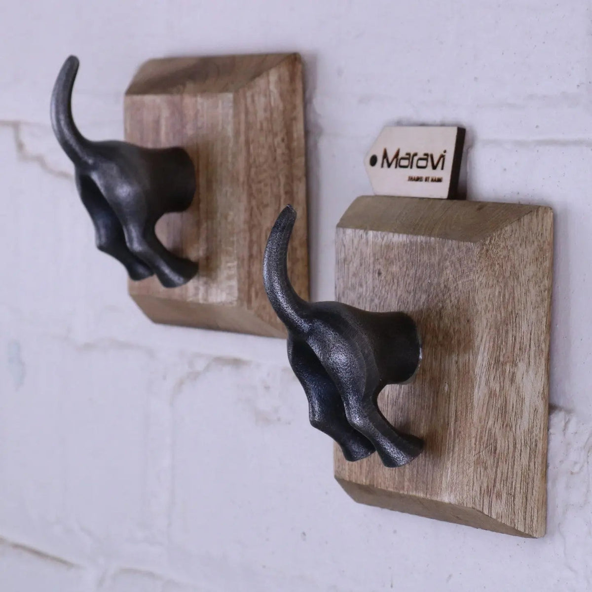Odhari Dog Tail Coat Hooks, Antique Silver or Gold, Set of 2
