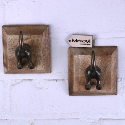 Odhari Dog Tail Coat Hooks, Antique Silver or Gold, Set of 2