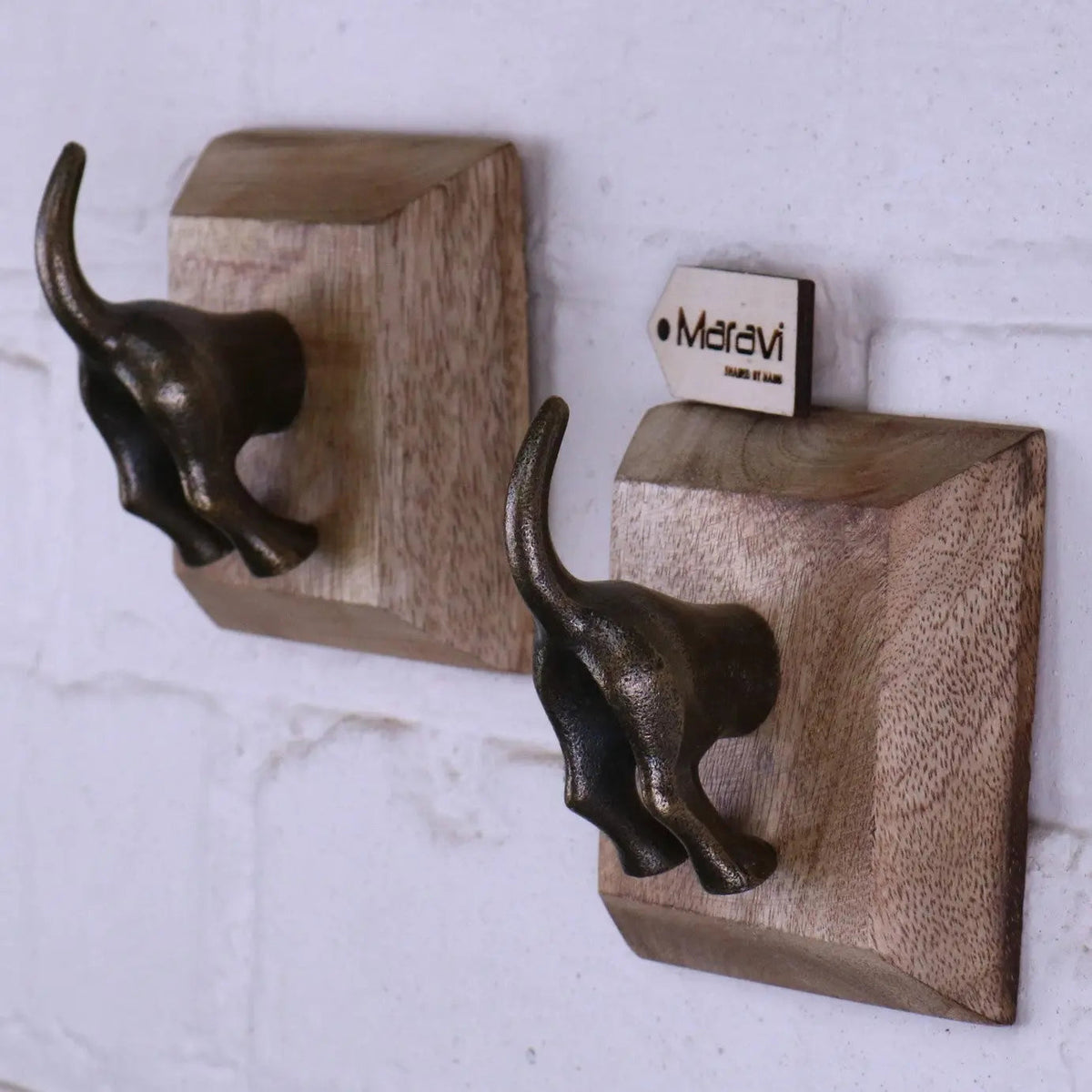 Odhari Dog Tail Coat Hooks, Antique Silver or Gold, Set of 2