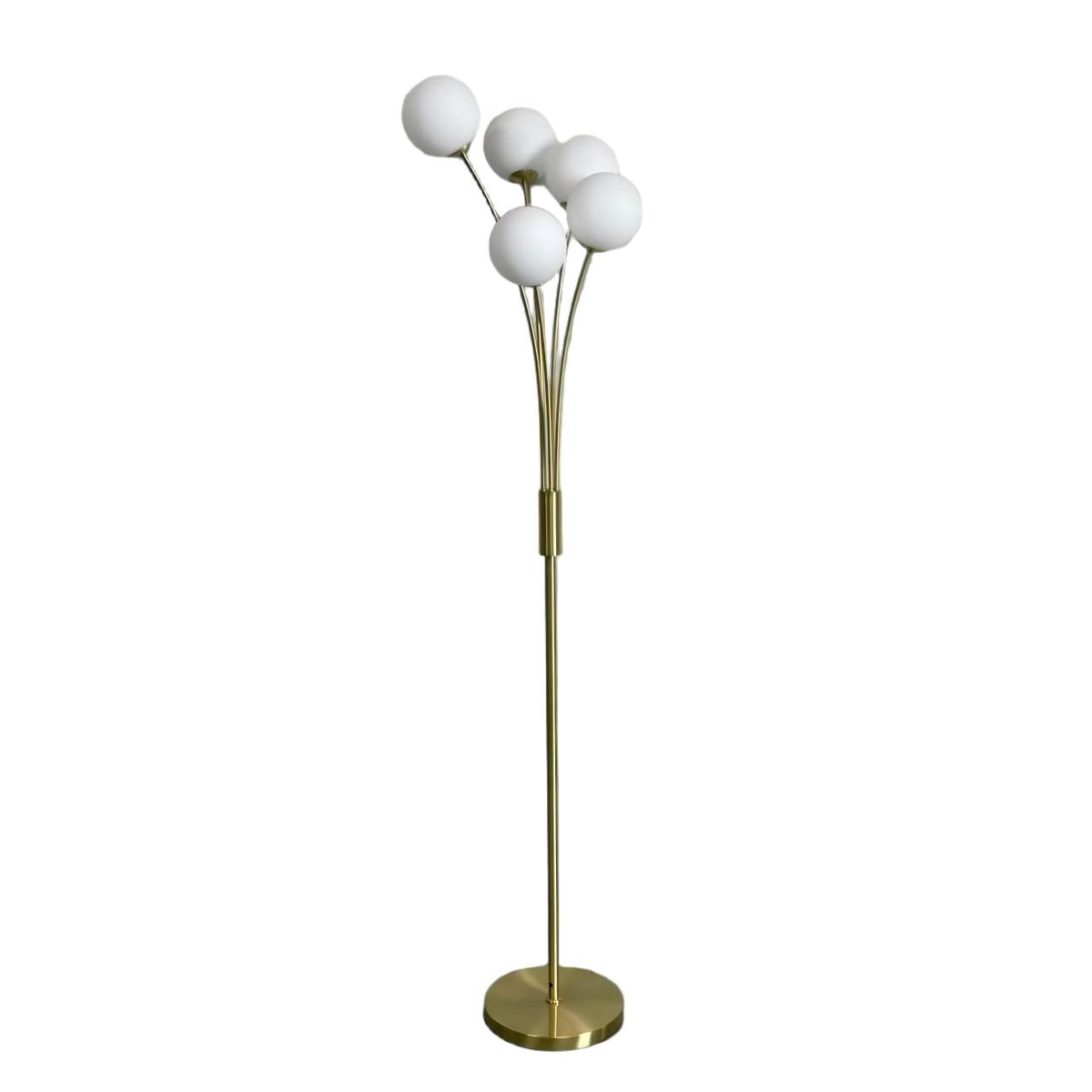 Pagazzi Jackson 5 Light Floor Lamp Brushed Gold with White Glass Globes 139 cm