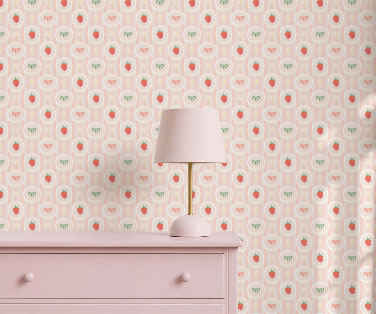 Bobbi Beck Polly Strawberry and Bow Wallpaper