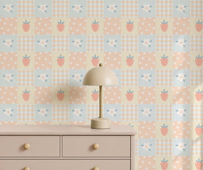 Bobbi Beck Poppet Patchwork Strawberry Wallpaper