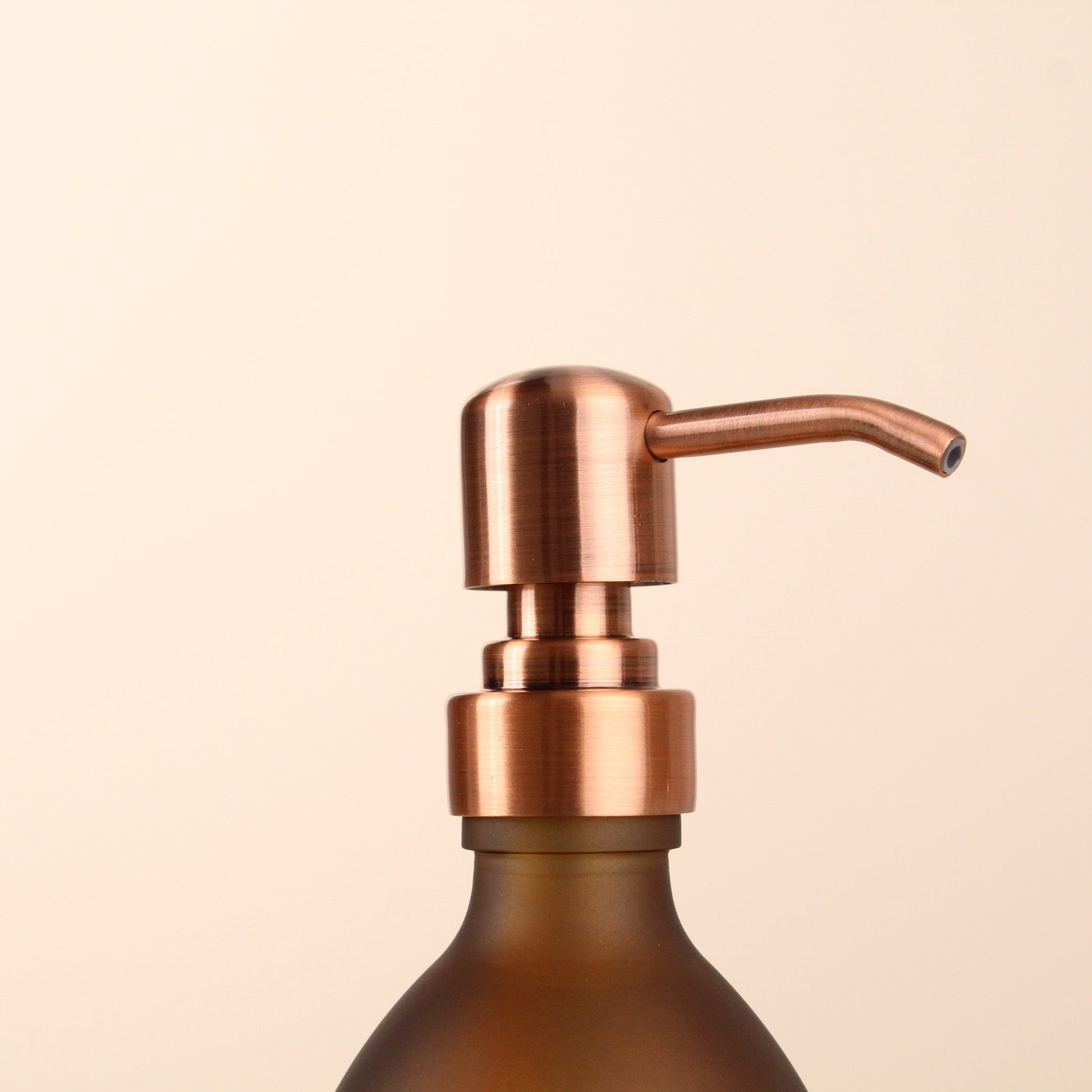 Namie Frosted Amber Glass Soap Dispenser Triple Set with Acacia Wood Tray