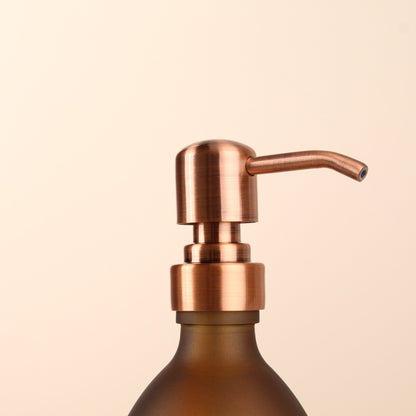 Namie Frosted Amber Glass Soap Dispenser Triple Set with Acacia Wood Tray