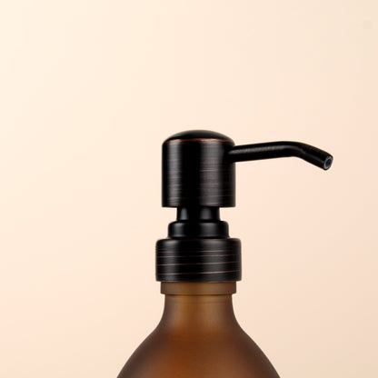 Namie Frosted Amber Glass Soap Dispenser Triple Set with Acacia Wood Tray