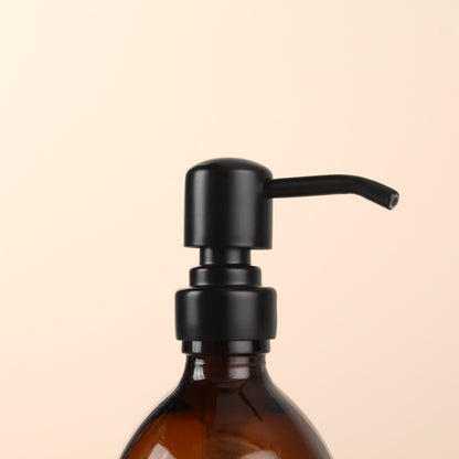 Namie Amber Glass Soap Dispenser Triple Set with Acacia Wood Tray