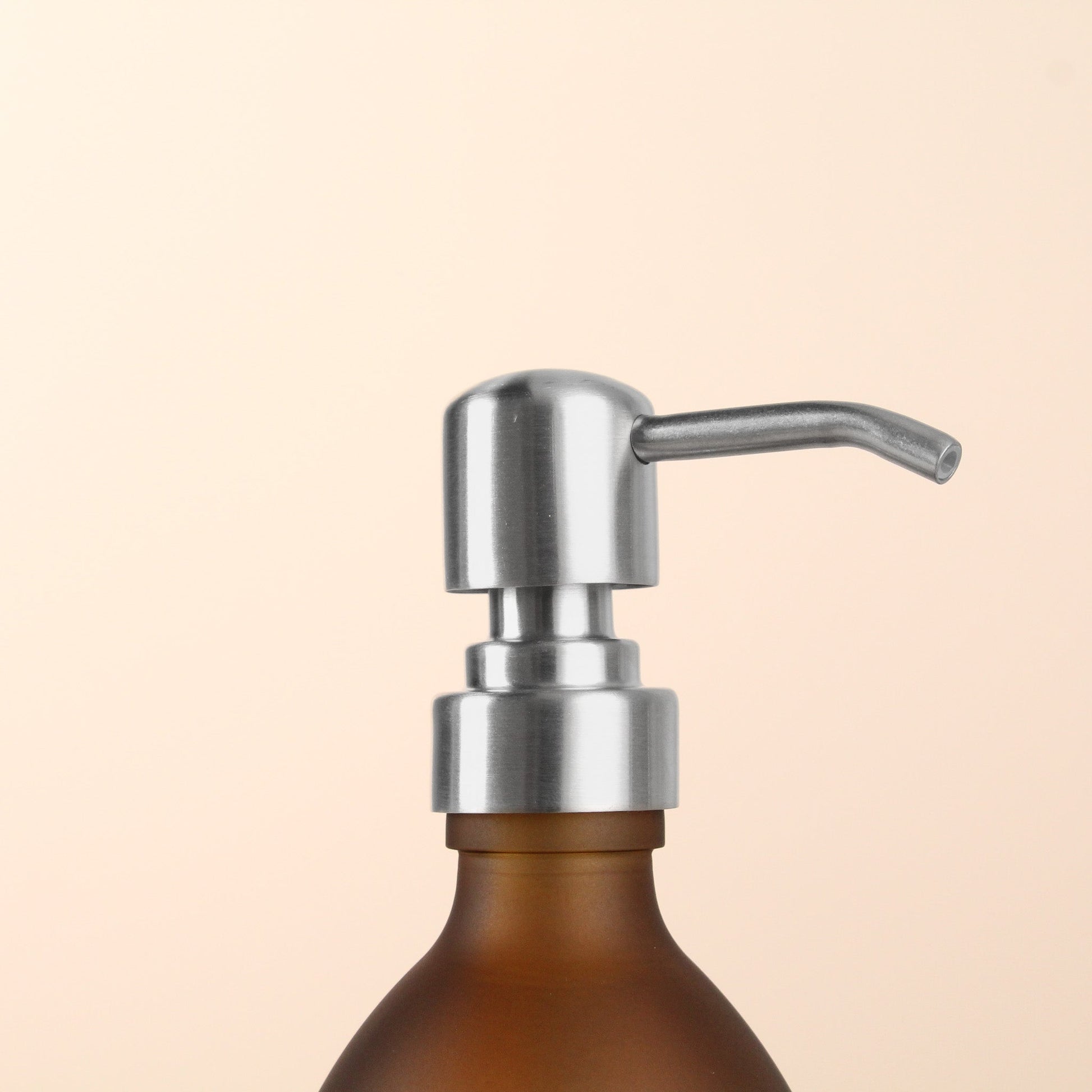 Namie Frosted Amber Glass Soap Dispenser Triple Set with Acacia Wood Tray