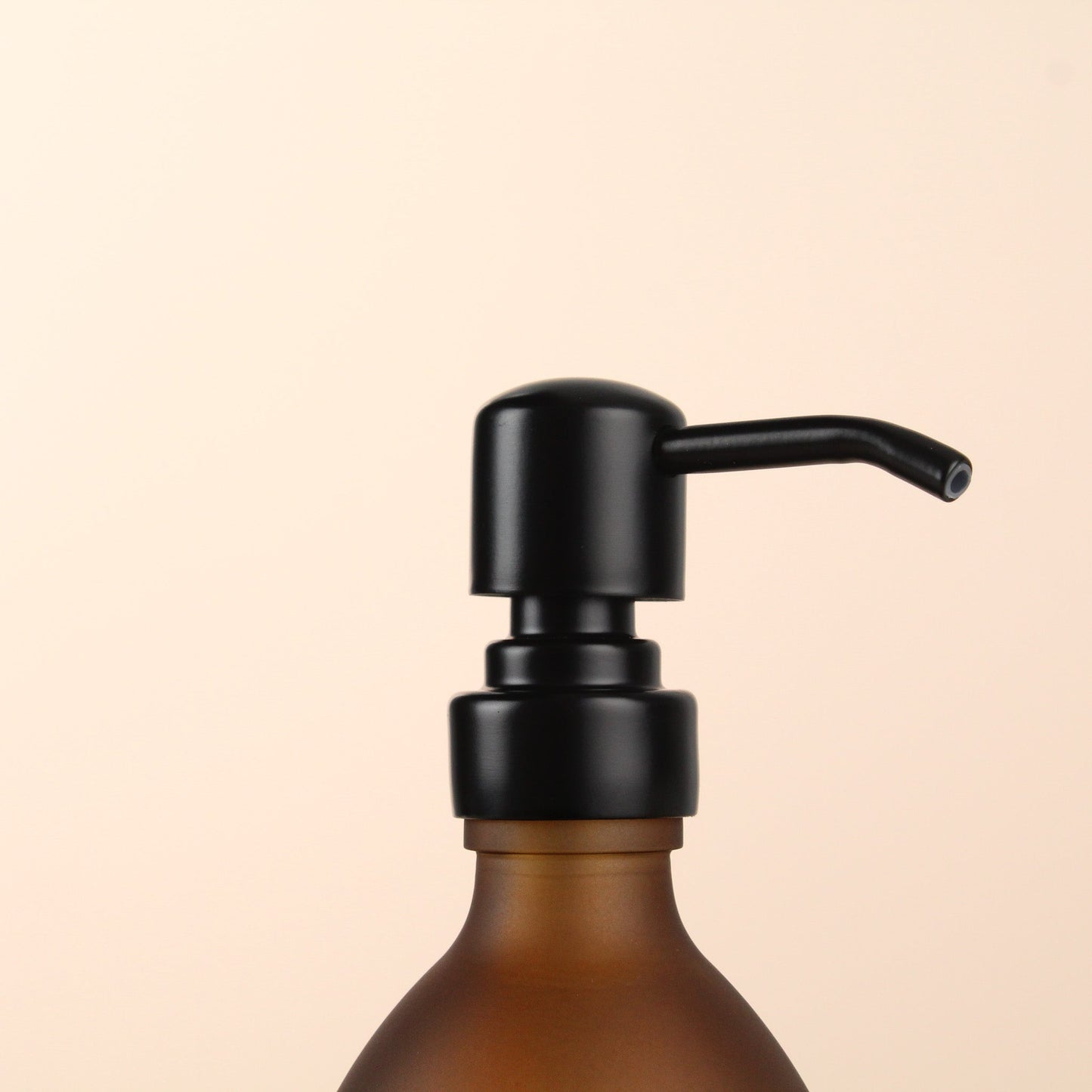 Namie Frosted Amber Glass Soap Dispenser Triple Set with Acacia Wood Tray