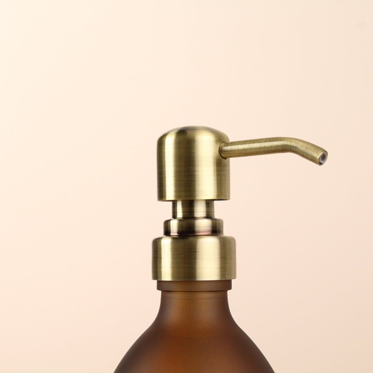 Namie Frosted Amber Glass Soap Dispenser Triple Set with Acacia Wood Tray
