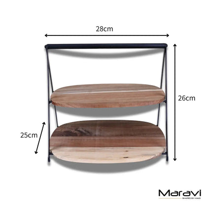 Revika Mango Wood and Black Metal 2 Tier Cake Stand