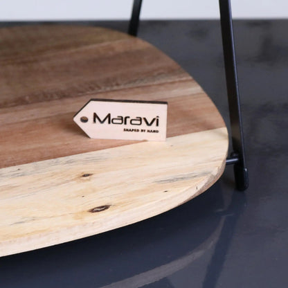 Revika Mango Wood and Black Metal 2 Tier Cake Stand