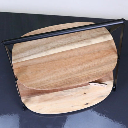 Revika Mango Wood and Black Metal 2 Tier Cake Stand