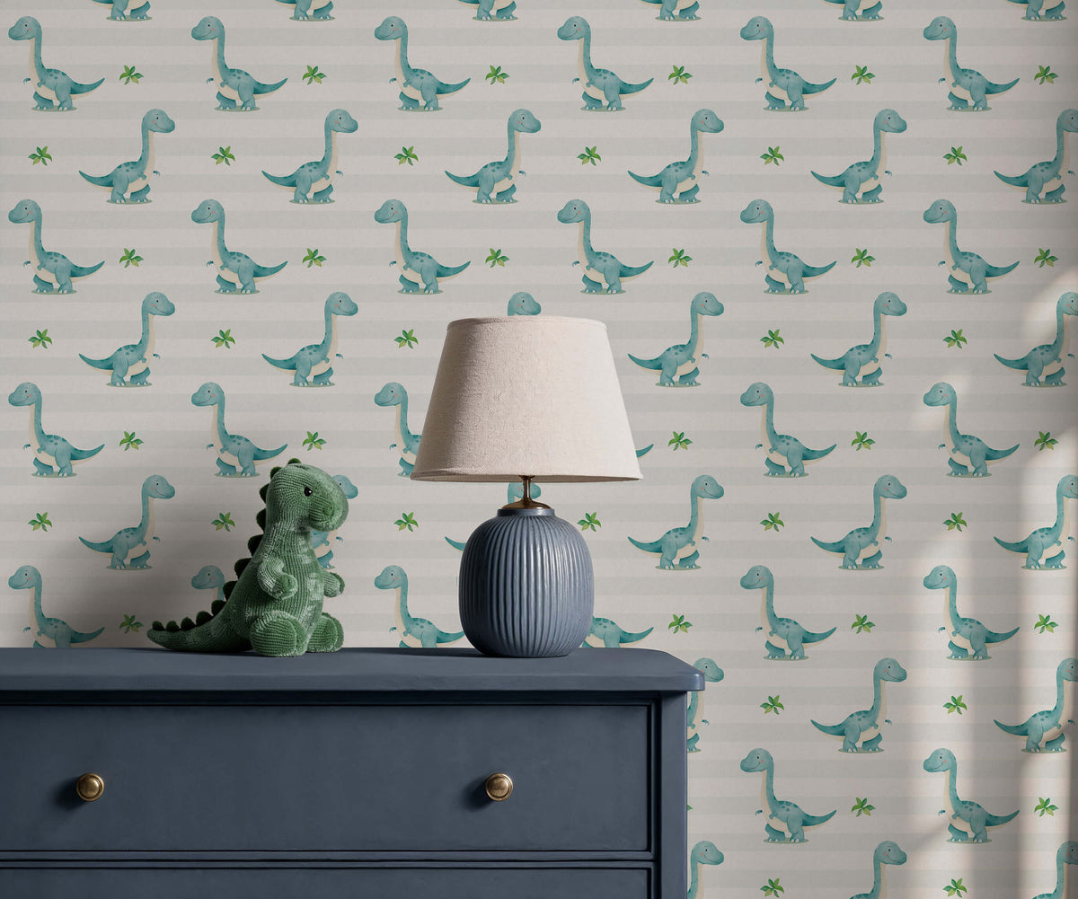 Bobbi Beck Rocco Dinosaur Stripe Wallpaper