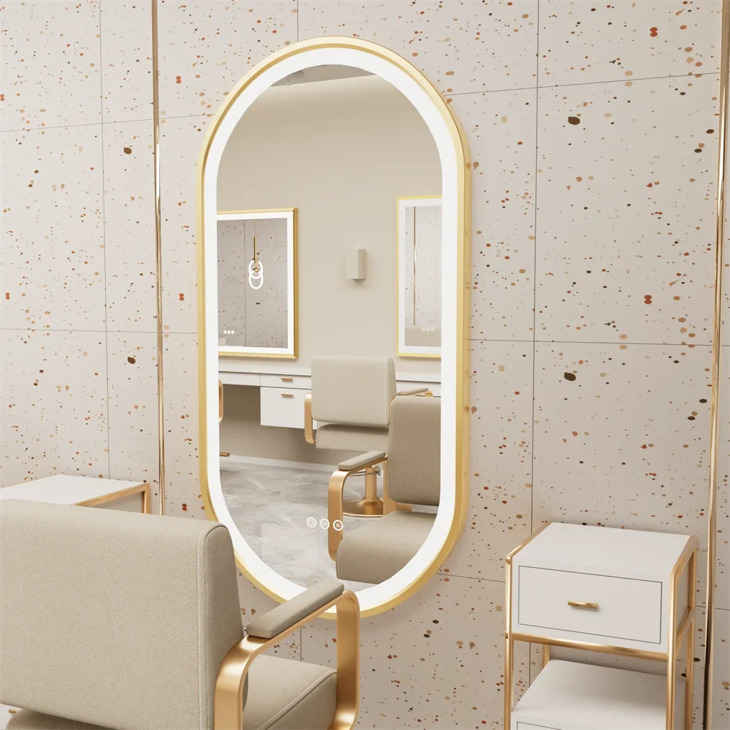 LUVODI Luxury Oval LED Illuminated Bathroom Mirror – Gold Aluminium Frame with Demister Pad