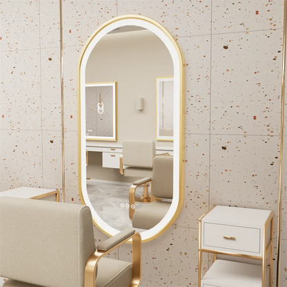 LUVODI Luxury Oval LED Illuminated Bathroom Mirror – Gold Aluminium Frame with Demister Pad