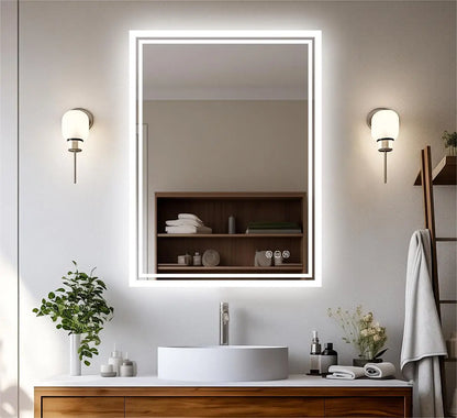 Rectangular Illuminated LED Bathroom Mirror – Wall-Mounted Anti-Fog Vanity Makeup Mirror with 3 Colour Touch Light