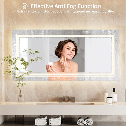 Extra-Large Illuminated LED Bathroom Mirror – Front and Backlit, Wall-Mounted Anti-Fog Touch Vanity Mirror