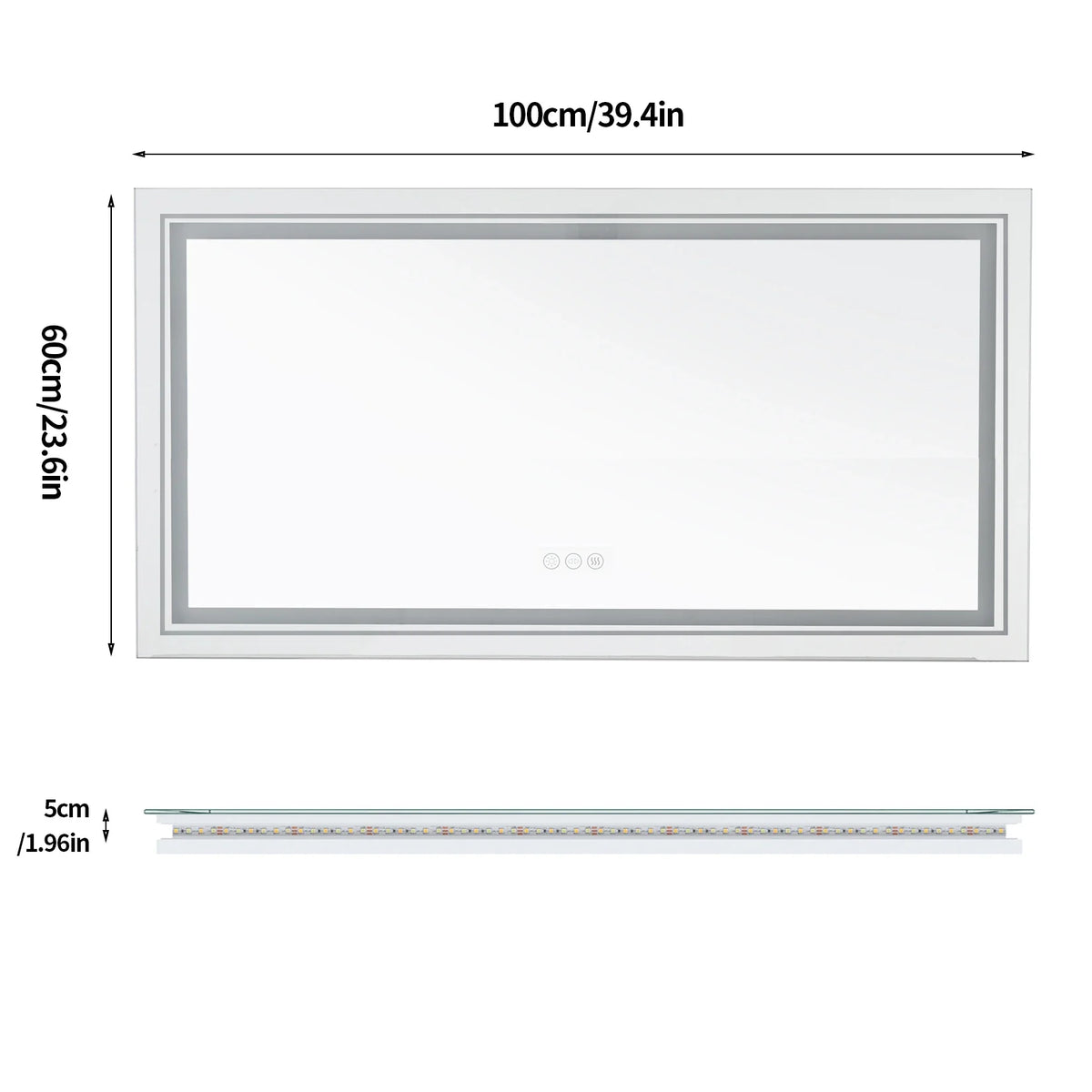 Extra-Large Illuminated LED Bathroom Mirror – Front and Backlit, Wall-Mounted Anti-Fog Touch Vanity Mirror
