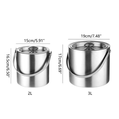 Stainless Steel Double Wall Ice Bucket with Lid 3L
