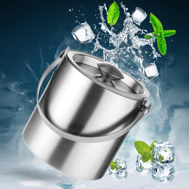 Stainless Steel Double Wall Ice Bucket with Lid 3L