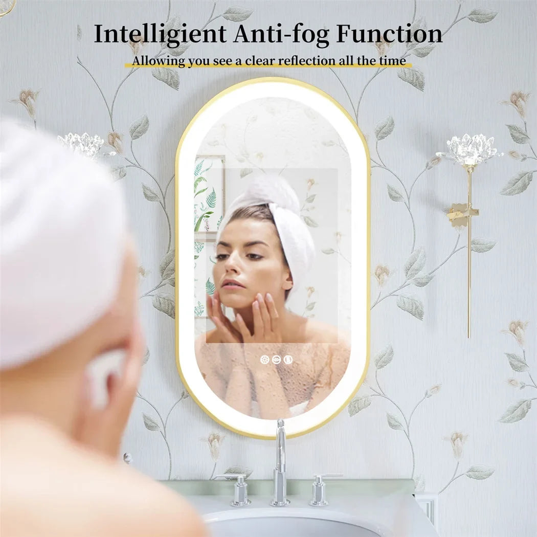 LUVODI Luxury Oval LED Illuminated Bathroom Mirror – Gold Aluminium Frame with Demister Pad