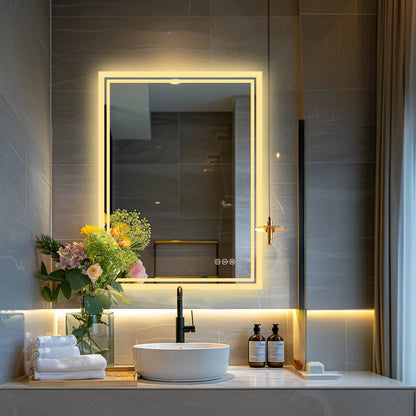 Rectangular Illuminated LED Bathroom Mirror – Wall-Mounted Anti-Fog Vanity Makeup Mirror with 3 Colour Touch Light